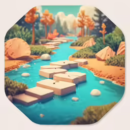 digital painting style artwork of stones near river