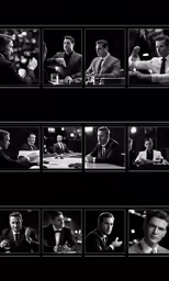 six photos of different people sitting at a table