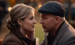 a man and woman sitting side by side together