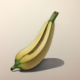 a single banana hanging from a branch with shadow,a yellow banana is standing in the floor,a banana sitting on top of a table next to a light,there are two bananas that appear to be sliced off,an image of a banana with a shadow on it