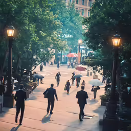 some people walking down a sidewalk carrying umbrellas