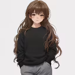 an anime style image with long brown hair