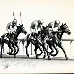 three people riding on top of race horses,a group of horse race goers on the track