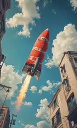 an airplane is flying over a building and buildings