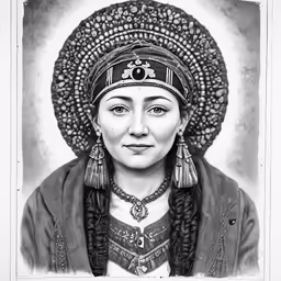 a drawing of a woman with hair in a hat