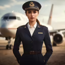 a woman in military clothing standing next to an air plane