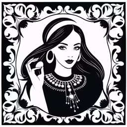 a girl with long hair, wearing a necklace and earrings