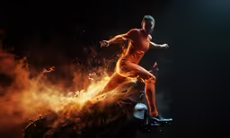 a dancer on a car with fire and flame coming out