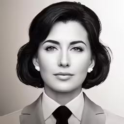 a woman with a suit and tie on