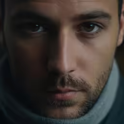 a close up view of a man in grey