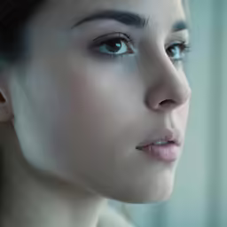 woman with short hair and make up looks off into the distance