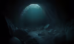 this is a tunnel with rocks in the water
