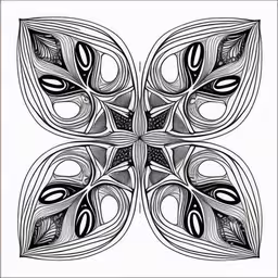 a drawing in black and white that resembles intertwined lines,the drawing is a design of an abstract flower with several petals