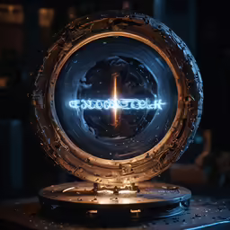 a reflection in the circular object with a candle inside