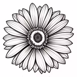 a sunflower drawing in a circle with a black outline,a black and white drawing of a large flower