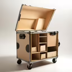 an open storage case with compartments full of items