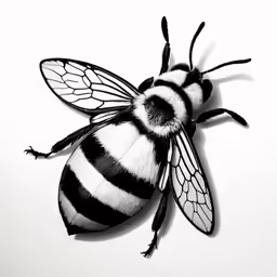 an adult black and white bee on white paper