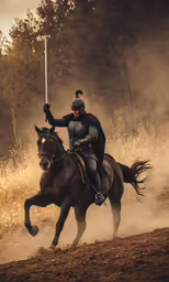there is a man in a full armor riding a horse