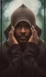 a person with a hoodie over their head
