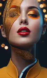 a model in gold with a shiny look