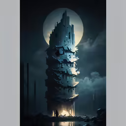 a photo of a tower with snow on the outside