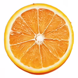 an orange sliced in half on a white background