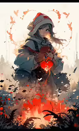 a digital painting of a woman holding a heart