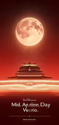 a large full moon in the sky and some buildings and lights around it