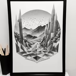 a framed picture hanging on a wall in front of a black frame