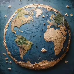 a blue and brown circular earth surface covered in water