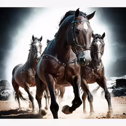 a bunch of horses running with each other