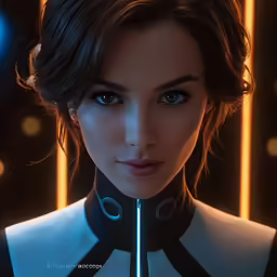 a lady is dressed up with futuristic clothing