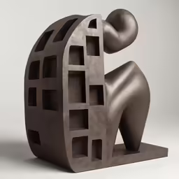 a sculpture sitting on top of a metal base