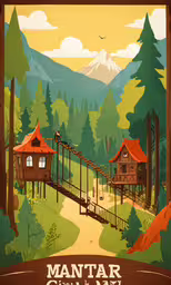 an advertisement for a small cabin in a forest,a poster for the mountain club in san francisco