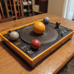 an old electronic device that has planets on it