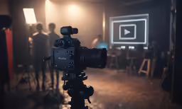 a camera is in front of a man with a video camera