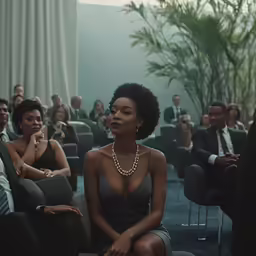 several people in an audience at an office meeting