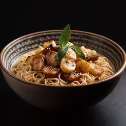 there is noodle in the bowl with shrimp