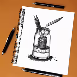 a pen is on top of a drawing of scissors in a cup
