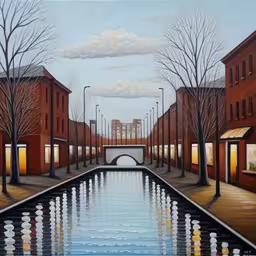 a painting of the streets and buildings are very artistic