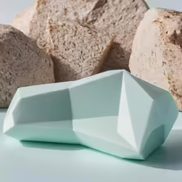 several rocks and a bowl in white