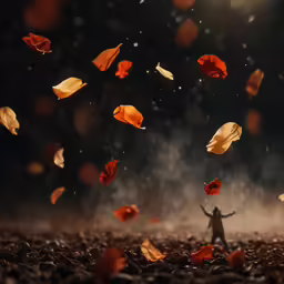 an image of falling leaves against a dark background