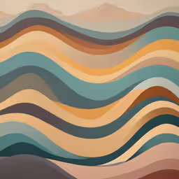 abstract painting of mountains and wave shaped lines,an artistic painting of flowing waves on a wall