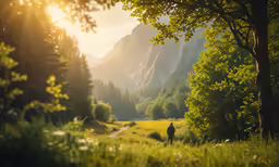 there is an image of a man walking through the forest
