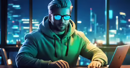 a man in glasses looking at his laptop while wearing glasses