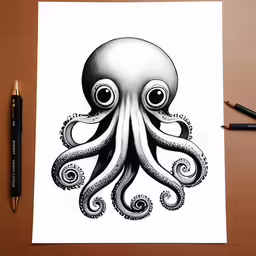 an ink drawing of an octopus