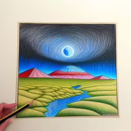 /tmp/FOOUdRwS6.jpg = there is a drawing in someones hand
,/tmp/FOOUdRwS6.jpg = a person is drawing a landscape with colored pencils
,/tmp/FOOUdRwS6.jpg = someone holding up a painting of the earth
,/tmp/FOOUdRwS6.jpg = a drawing of a painting of a person holding something
,/tmp/FOOUdRwS6.jpg = someone holding their drawing while using the easel
,/tmp/FOOUdRwS6.jpg = the painting is being shown by a person with their hand
,/tmp/FOOUdRwS6.jpg = a painting of an image of a blue eye in the sky
