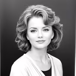 a woman with short hair in black and white