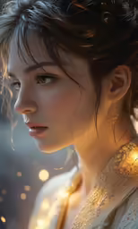 an asian woman with water and light