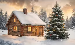 this is a log cabin in a snowy landscape